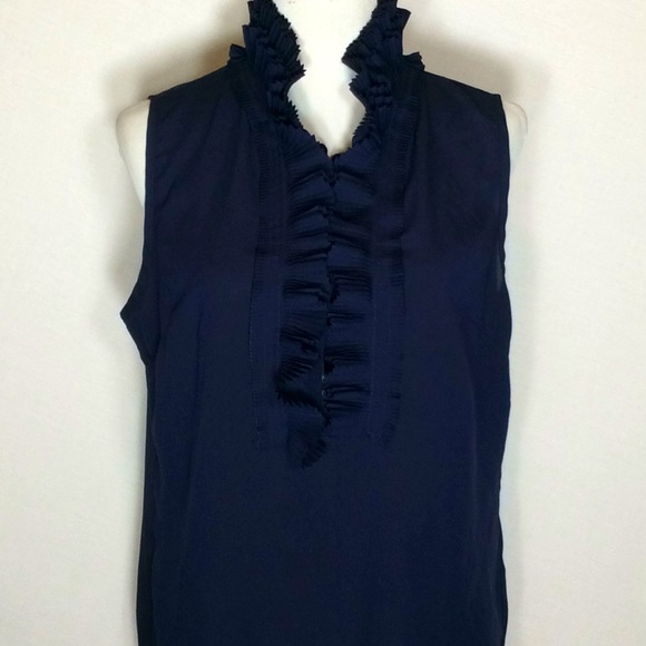 New York & Company Tops - New York & Co gorgeous Ruffle Collar Navy Top! Large, 7th Avenue design studio